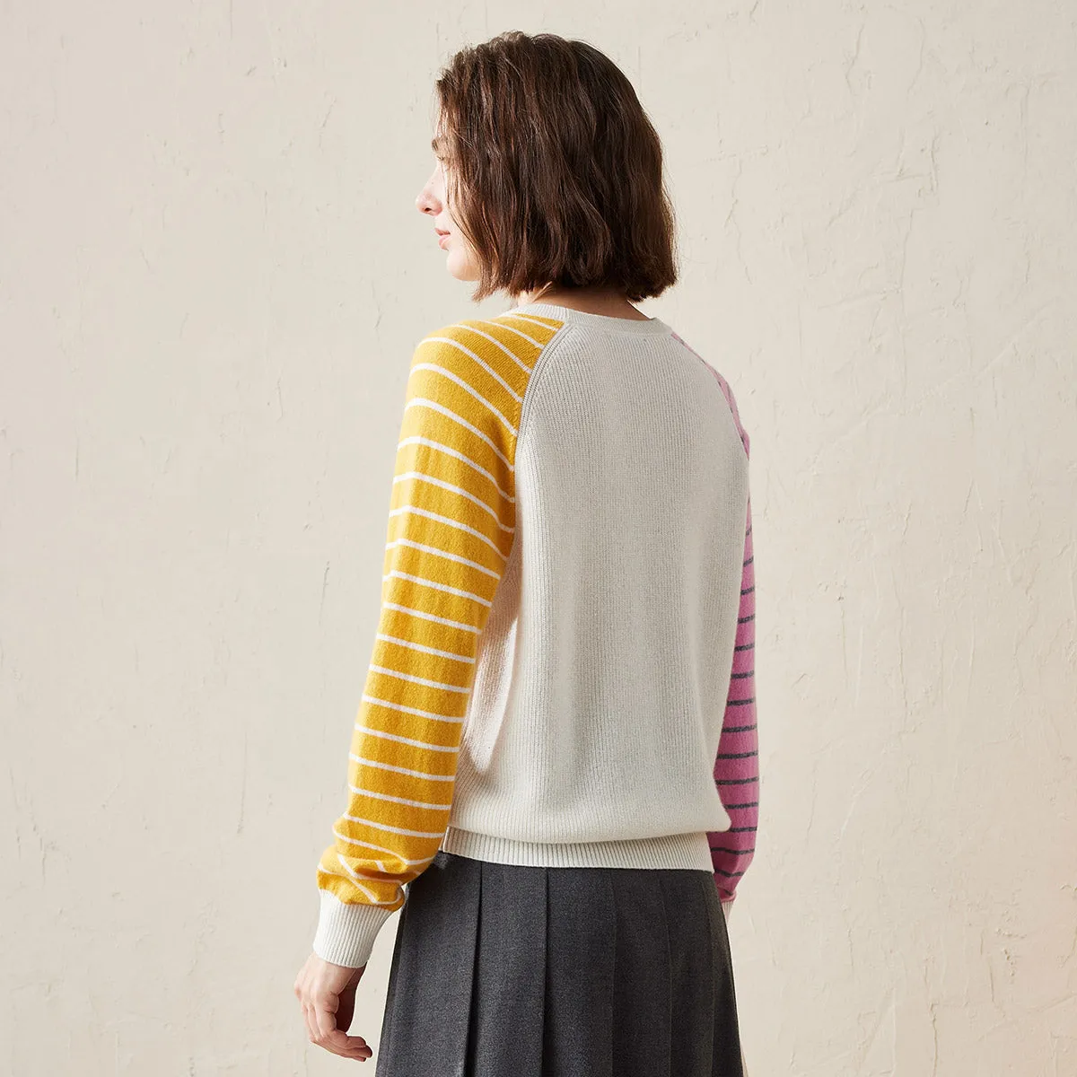 100% Cashmere Color Block Striped Sleeve Sweater sold by COMOBOCA product image thumbnail 3