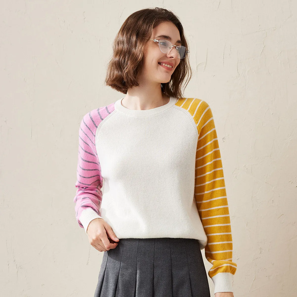 100% Cashmere Color Block Striped Sleeve Sweater sold by COMOBOCA