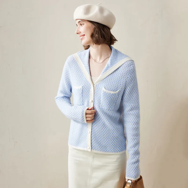100% Cashmere Women's Sailor Collar Knit Cardigan sold by COMOBOCA