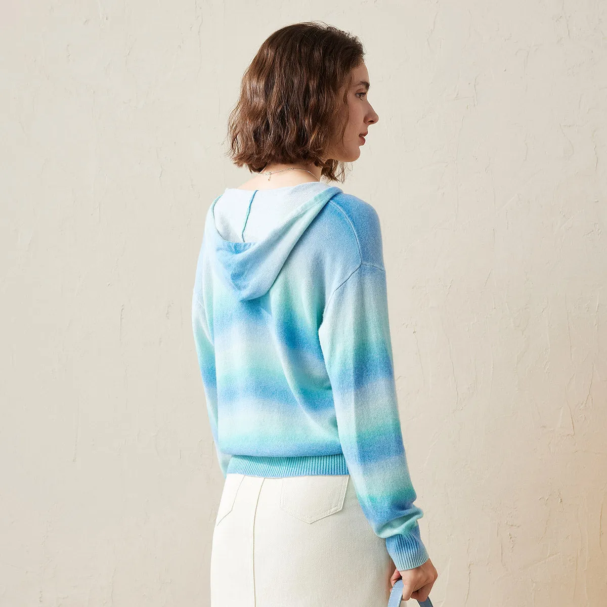100% Cashmere Sweater Gradient Color Knit Hoodie sold by COMOBOCA product image thumbnail 3