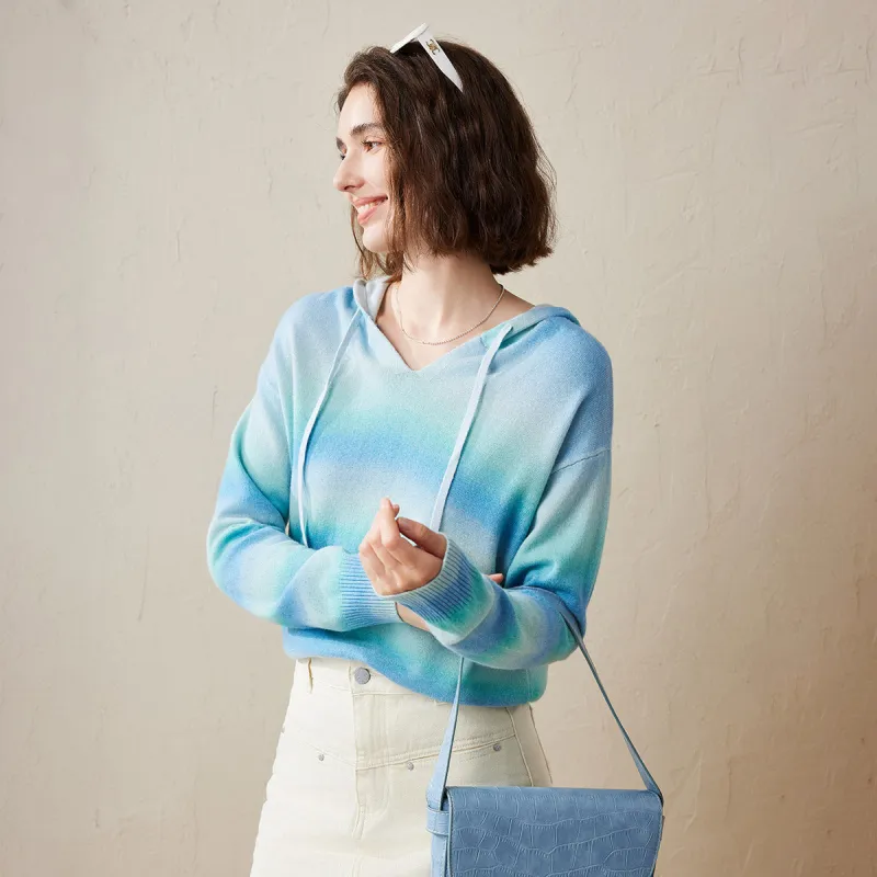100% Cashmere Sweater Gradient Color Knit Hoodie sold by COMOBOCA