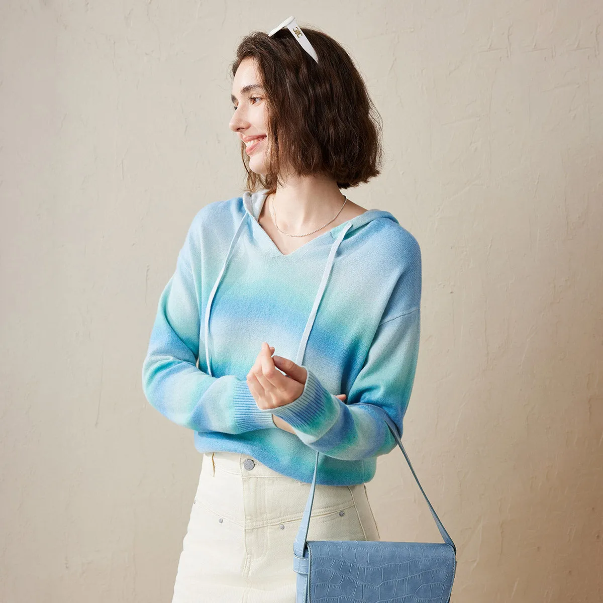 100% Cashmere Sweater Gradient Color Knit Hoodie sold by COMOBOCA