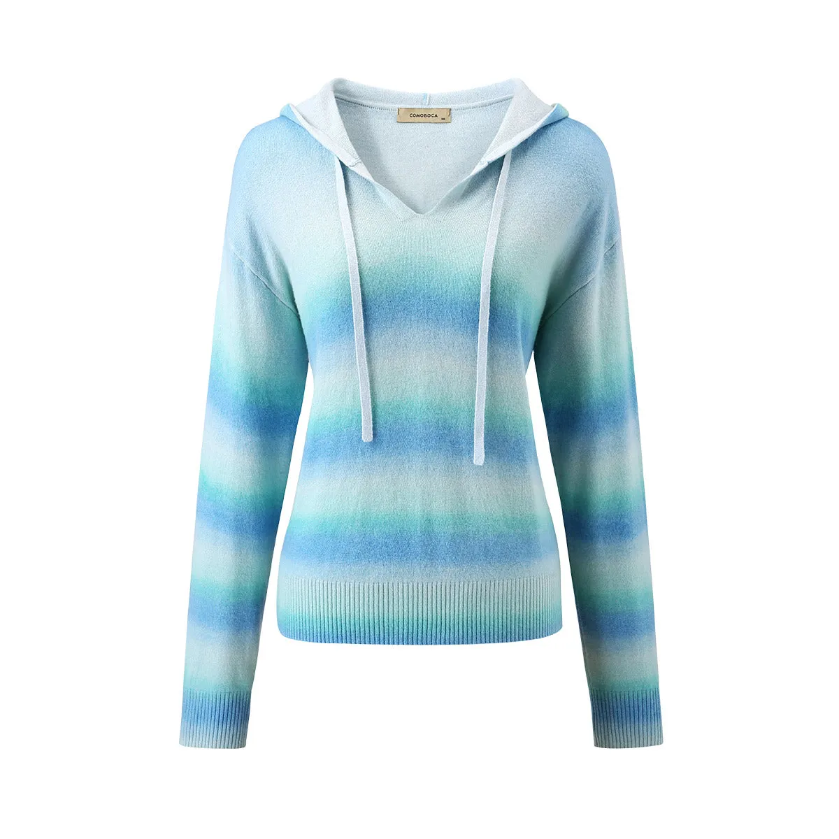 100% Cashmere Sweater Gradient Color Knit Hoodie sold by COMOBOCA product image thumbnail 4
