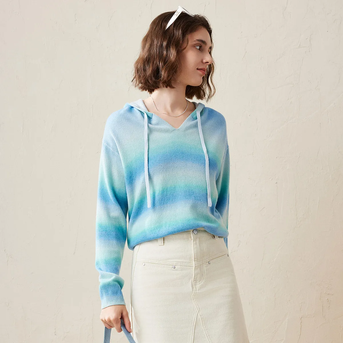 100% Cashmere Sweater Gradient Color Knit Hoodie sold by COMOBOCA product image thumbnail 2