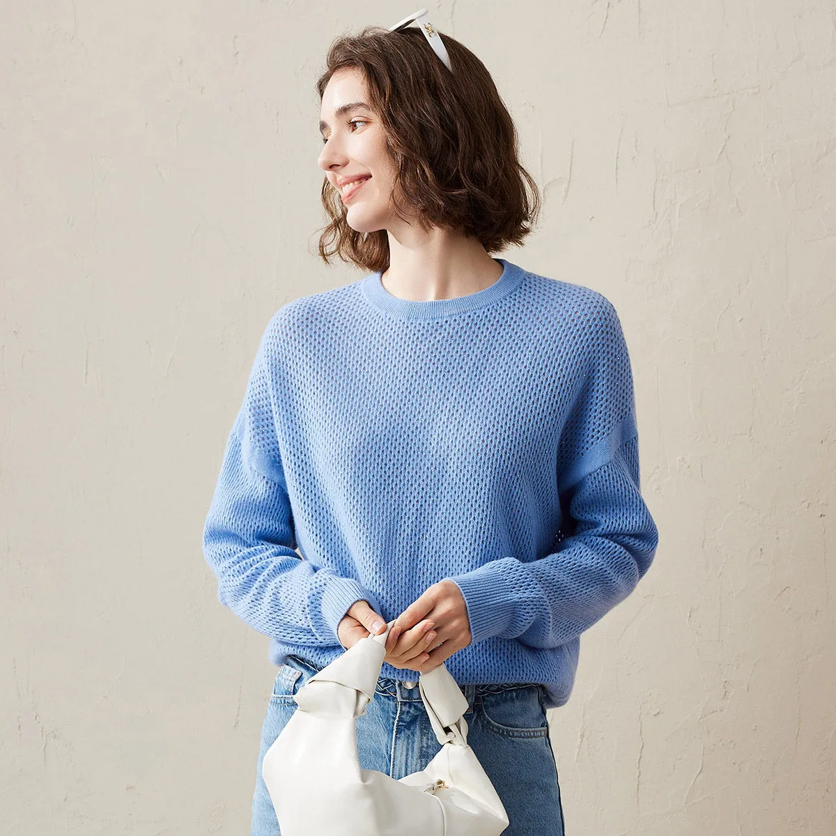 100% Cashmere Women's Breathable Mesh Sweater sold by COMOBOCA product image thumbnail 3