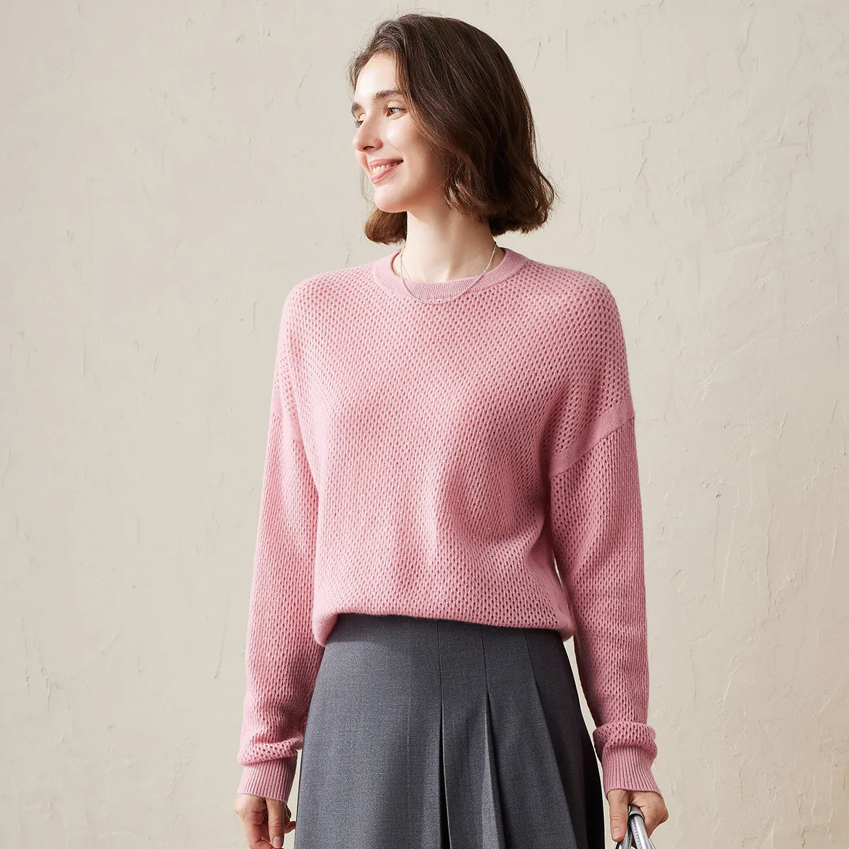 100% Cashmere Women's Breathable Mesh Sweater sold by COMOBOCA product image thumbnail 5