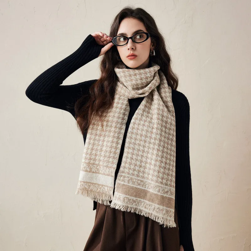 100% Cashmere Houndstooth Patterned Scarf sold by COMOBOCA