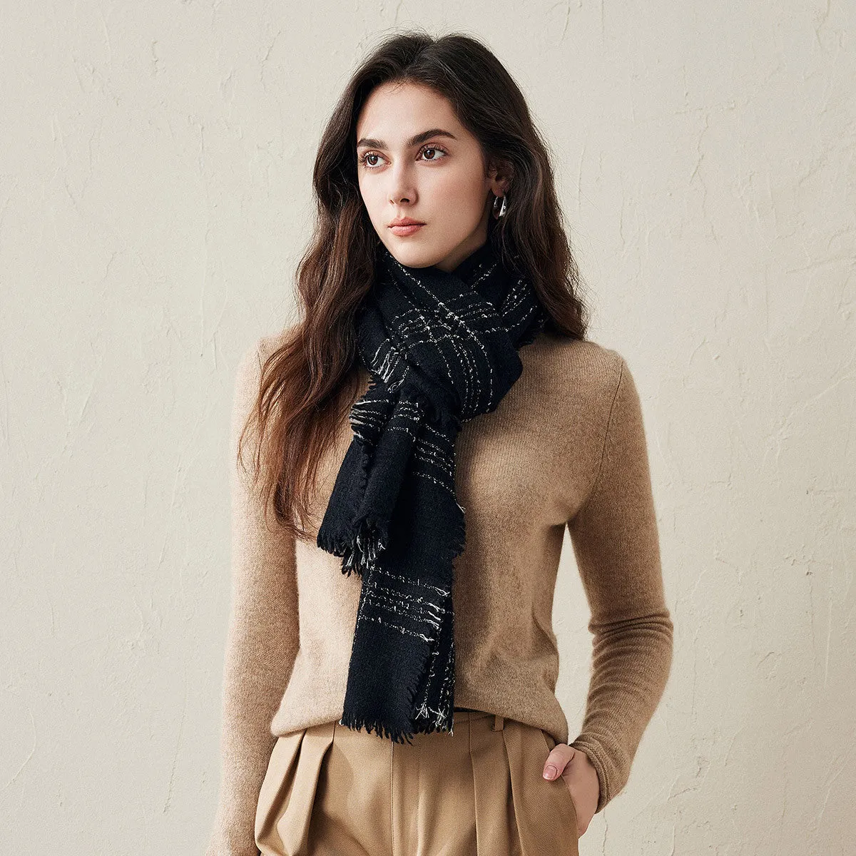 100% Cashmere Scarf with Fringes and Metallic Shimmer sold by COMOBOCA