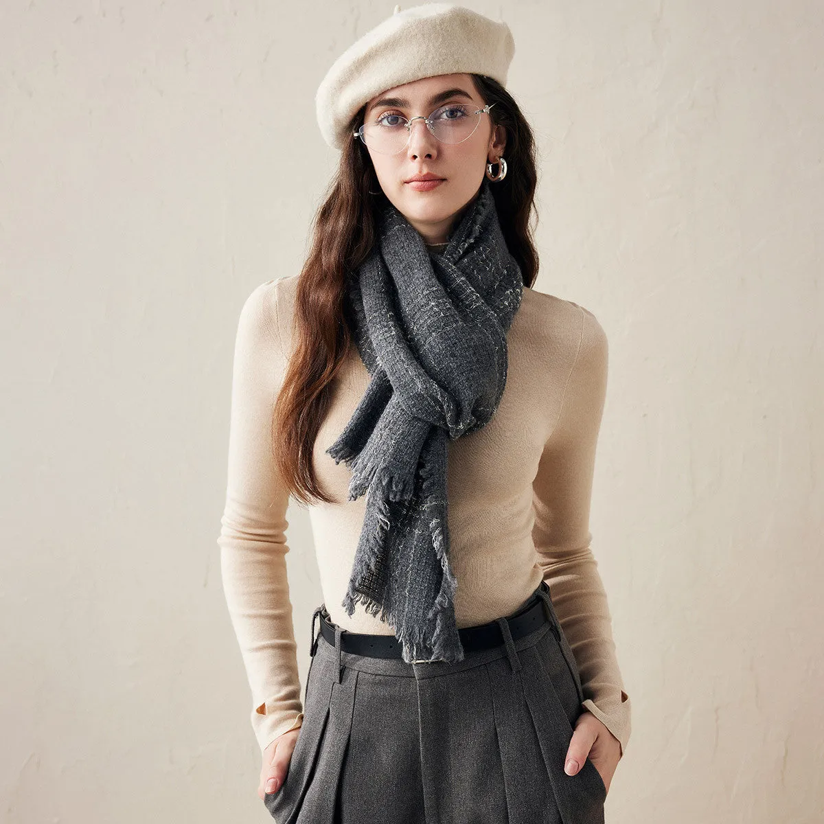 100% Cashmere Scarf with Fringes and Metallic Shimmer sold by COMOBOCA product image thumbnail 3