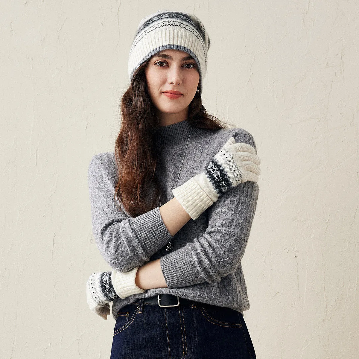 100% Cashmere Soft Knit Gloves with Nordic Design sold by COMOBOCA product image thumbnail 2