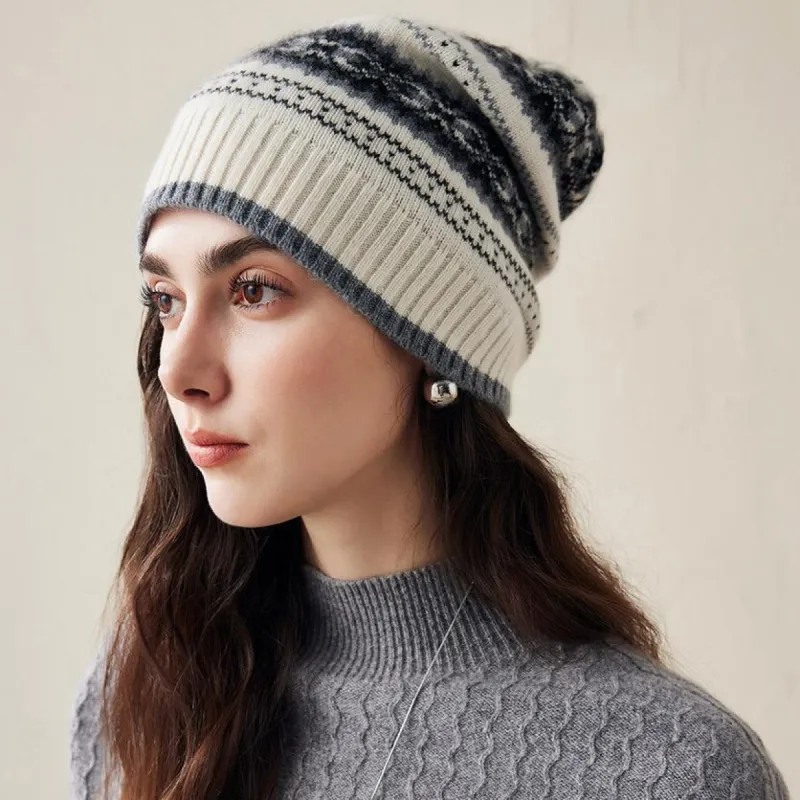 100% Cashmere Women's Nordic Knit Beanie sold by COMOBOCA