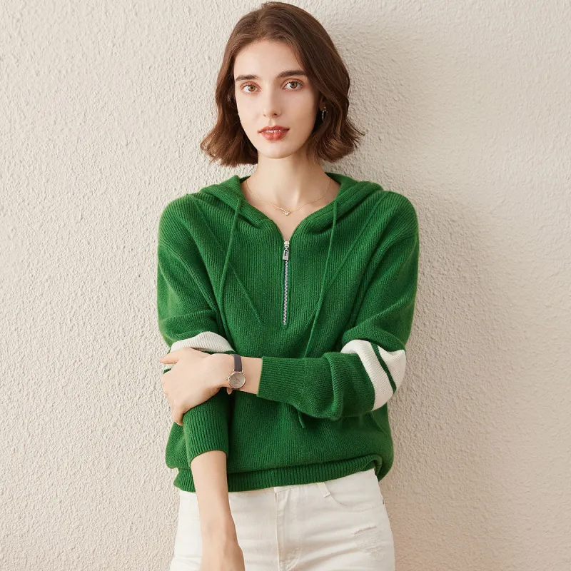 100% Cashmere Women's Half Zip Sweater Knit Hoodie sold by COMOBOCA