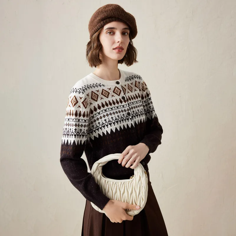 100% Cashmere Nordic Pattern Button Up Knit Cardigan sold by COMOBOCA