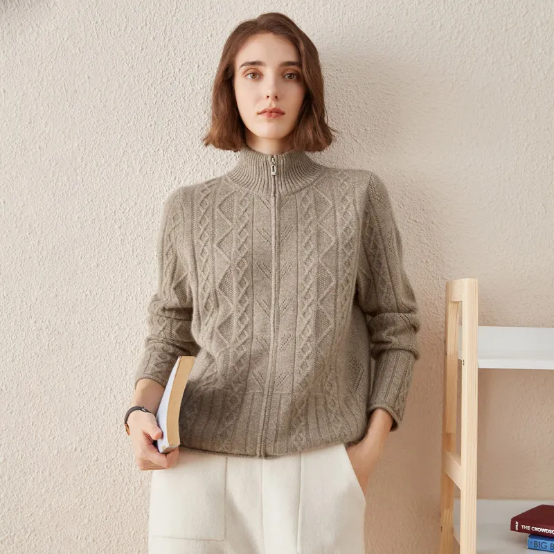 100% Cashmere Women's Knit Zip Up Cardigan Sweater sold by COMOBOCA