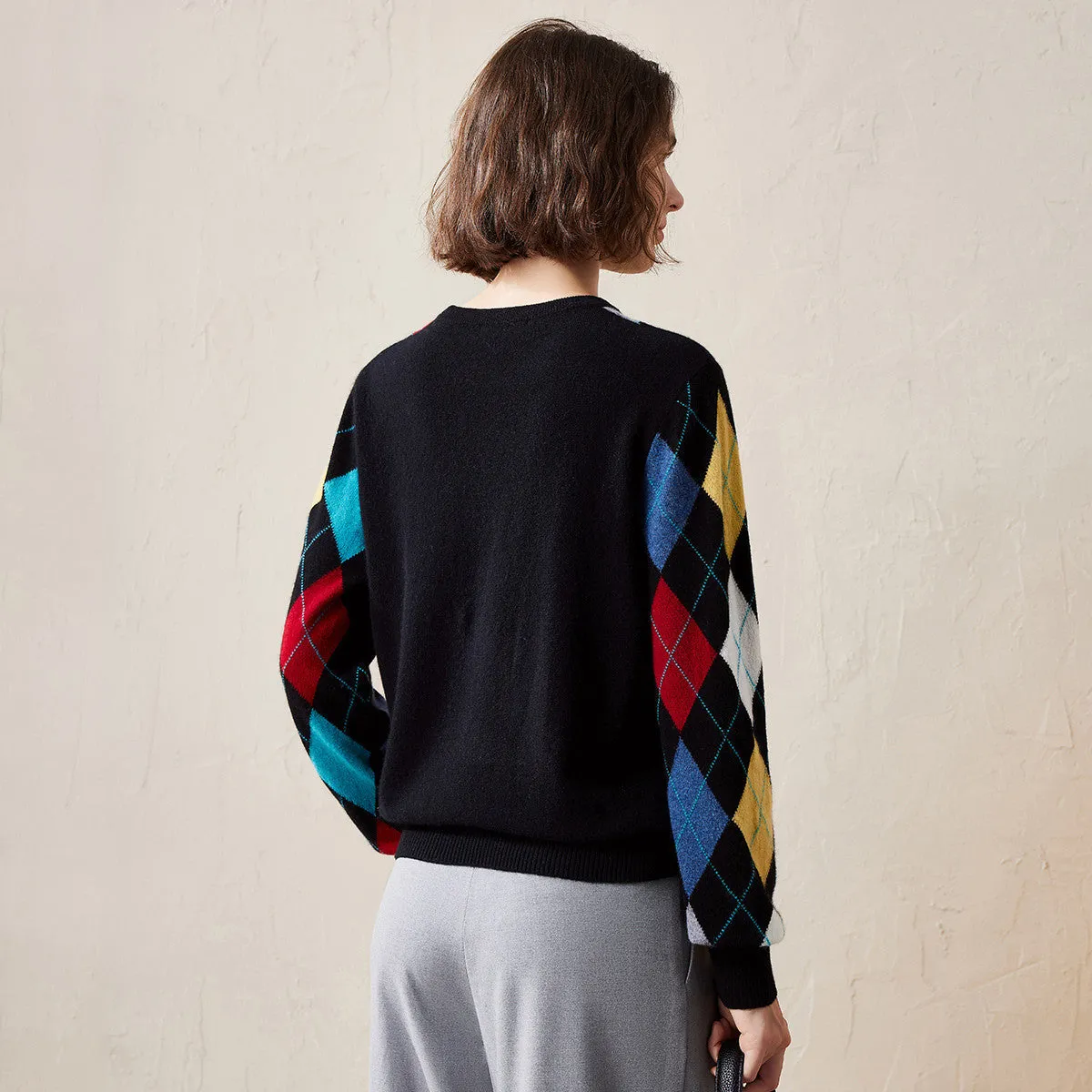 100% Cashmere Women's Argyle Pattern Colorful Knit Sweater sold by COMOBOCA product image thumbnail 3