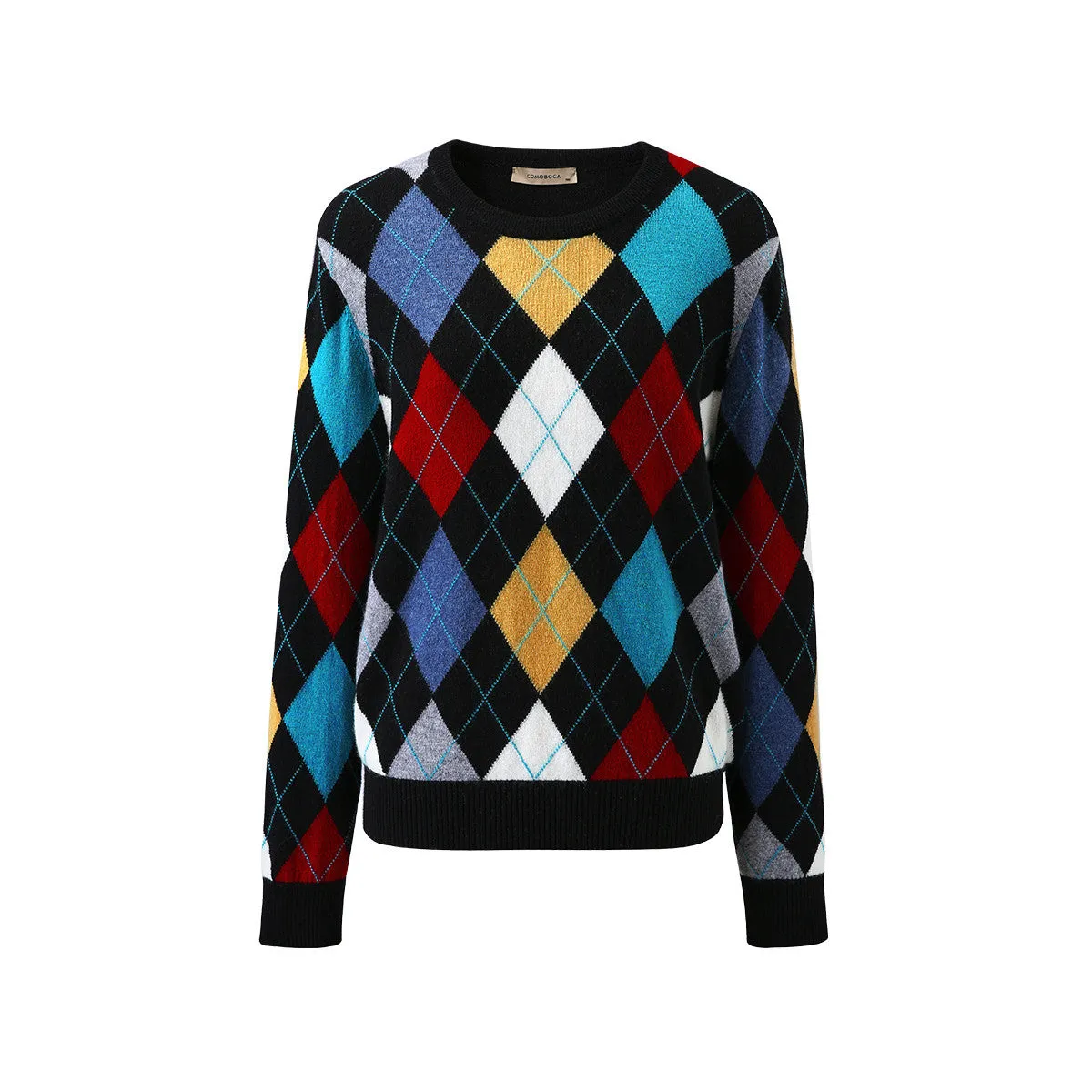 100% Cashmere Women's Argyle Pattern Colorful Knit Sweater sold by COMOBOCA product image thumbnail 4