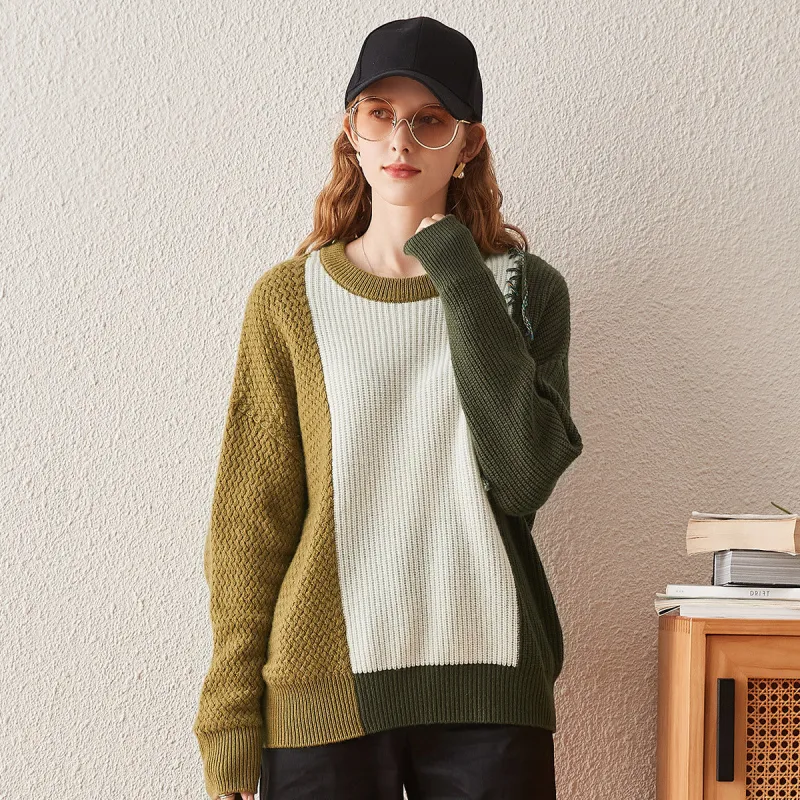 100% Cashmere Women's Color Block Oversized Knit Sweater sold by COMOBOCA