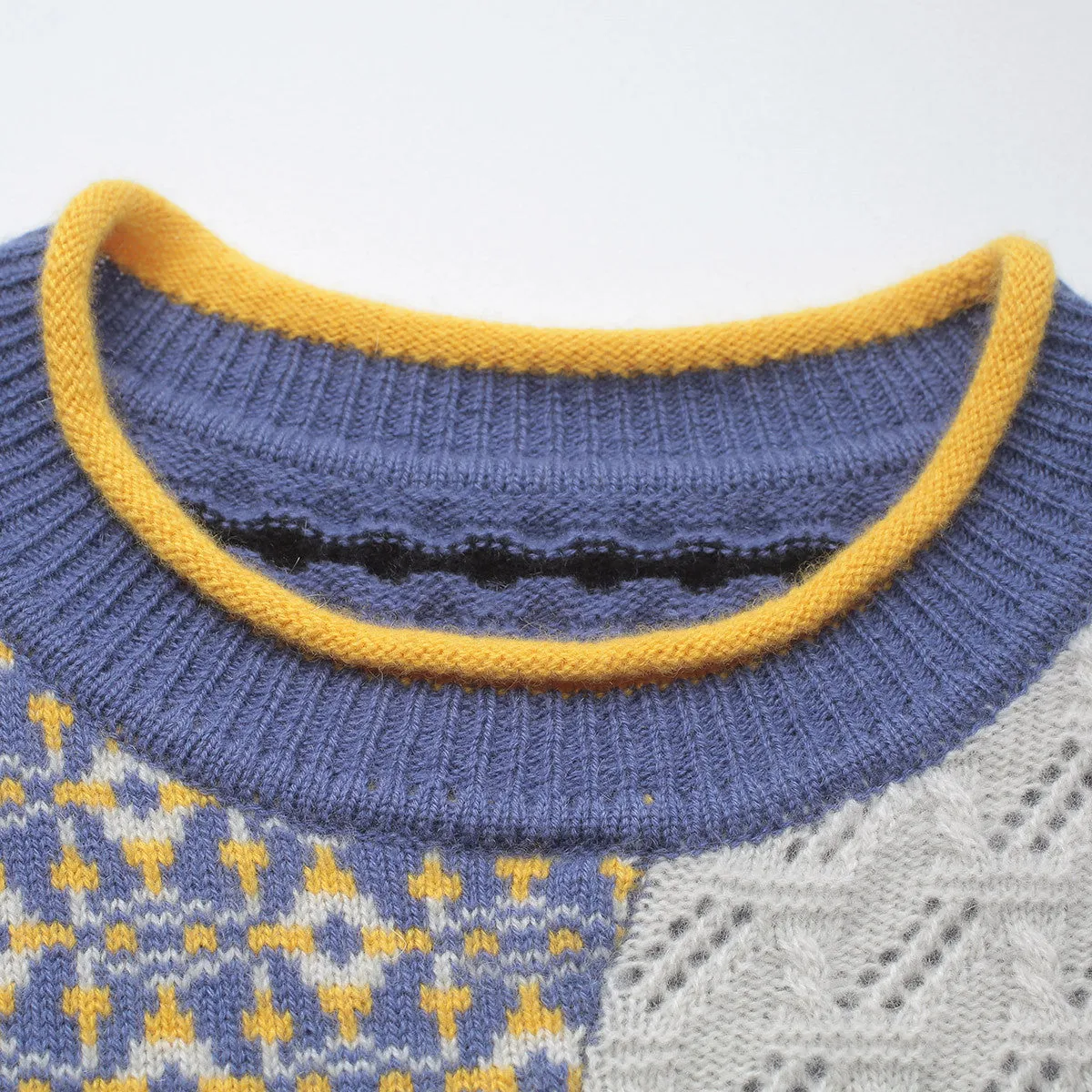 100% Cashmere Patchwork Knit Sweater with Striped Sleeves sold by COMOBOCA product image thumbnail 4