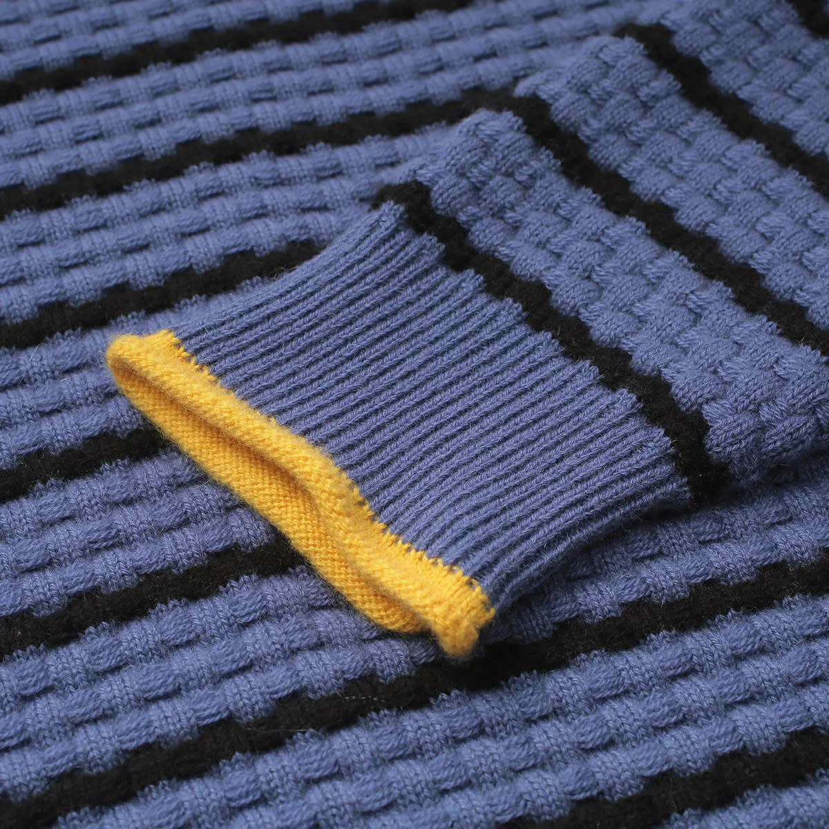 100% Cashmere Patchwork Knit Sweater with Striped Sleeves sold by COMOBOCA product image thumbnail 5