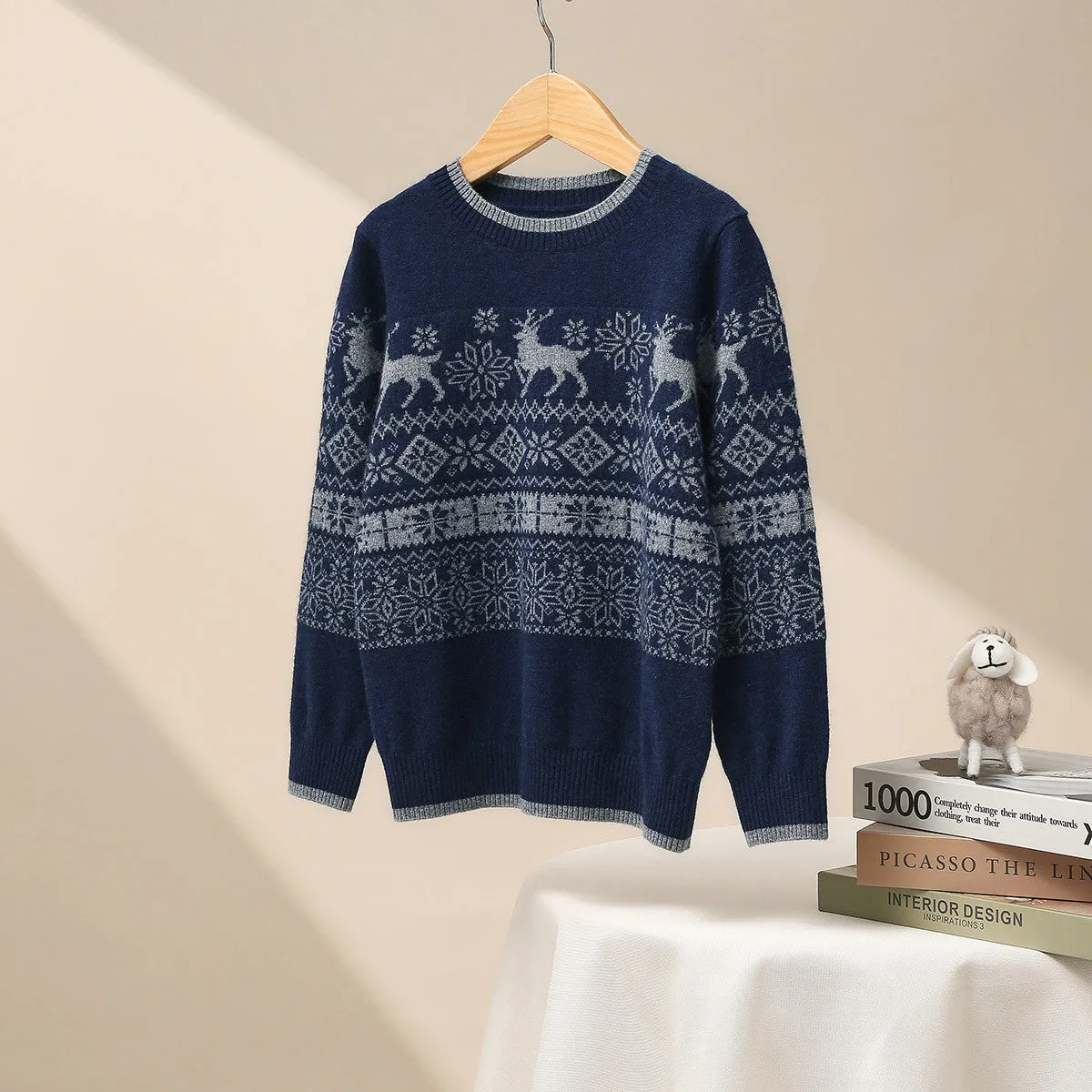 100% Wool Kids' Nordic Reindeer Pattern Knit Sweater sold by COMOBOCA