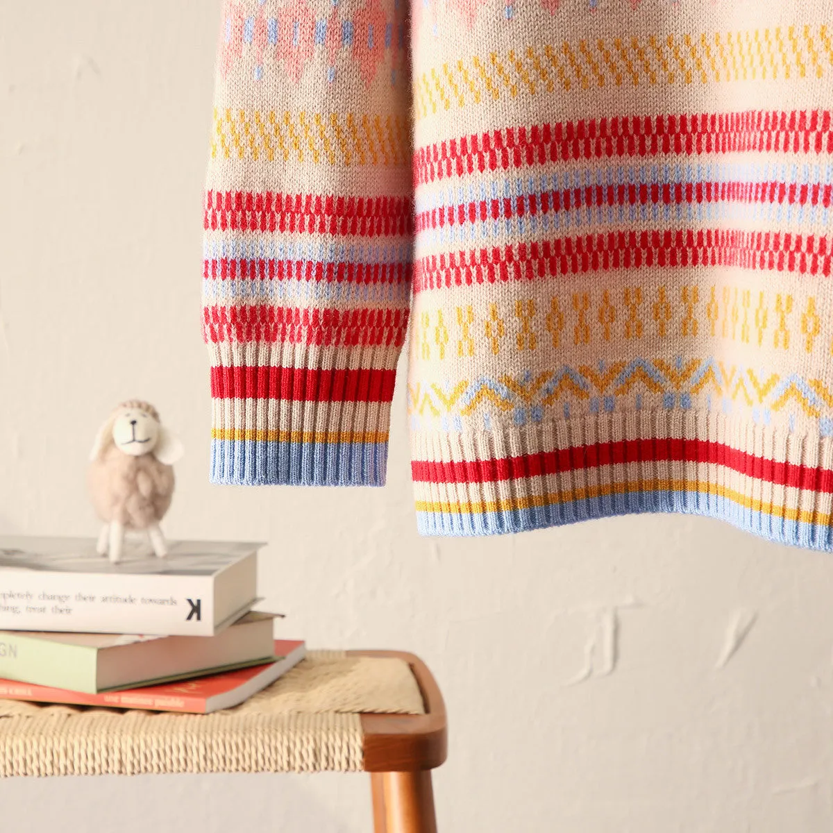 100% Wool Kids' Colorful Nordic Pattern Knit Sweater sold by COMOBOCA product image thumbnail 4