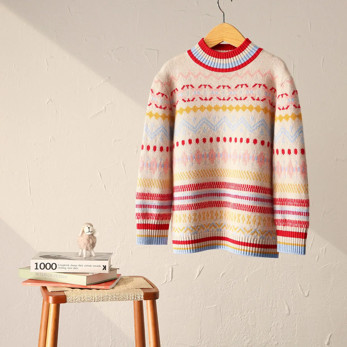 100% Wool Kids' Colorful Nordic Pattern Knit Sweater sold by COMOBOCA