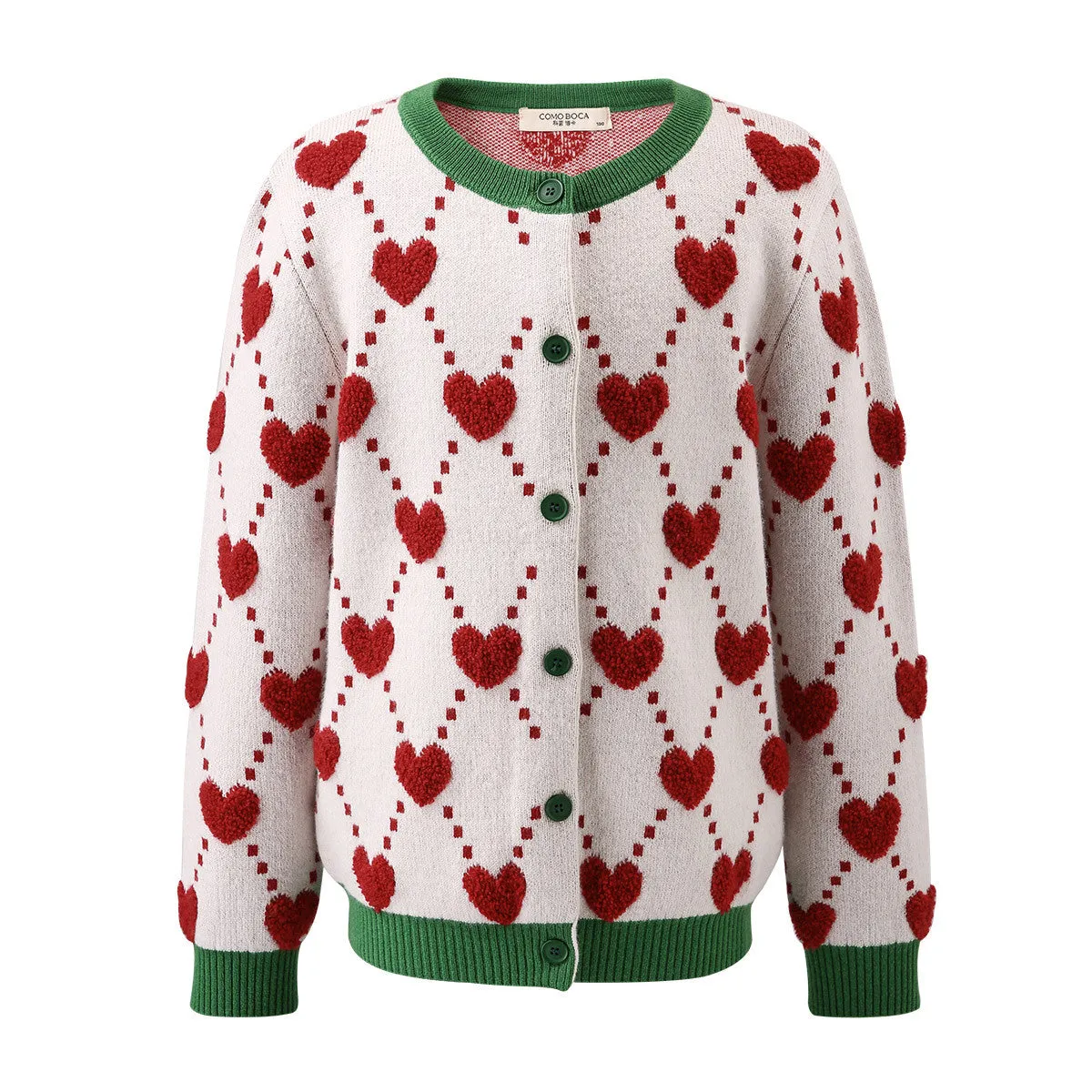 100% Wool Kids' Heart Pattern Knit Cardigan sold by COMOBOCA product image thumbnail 2