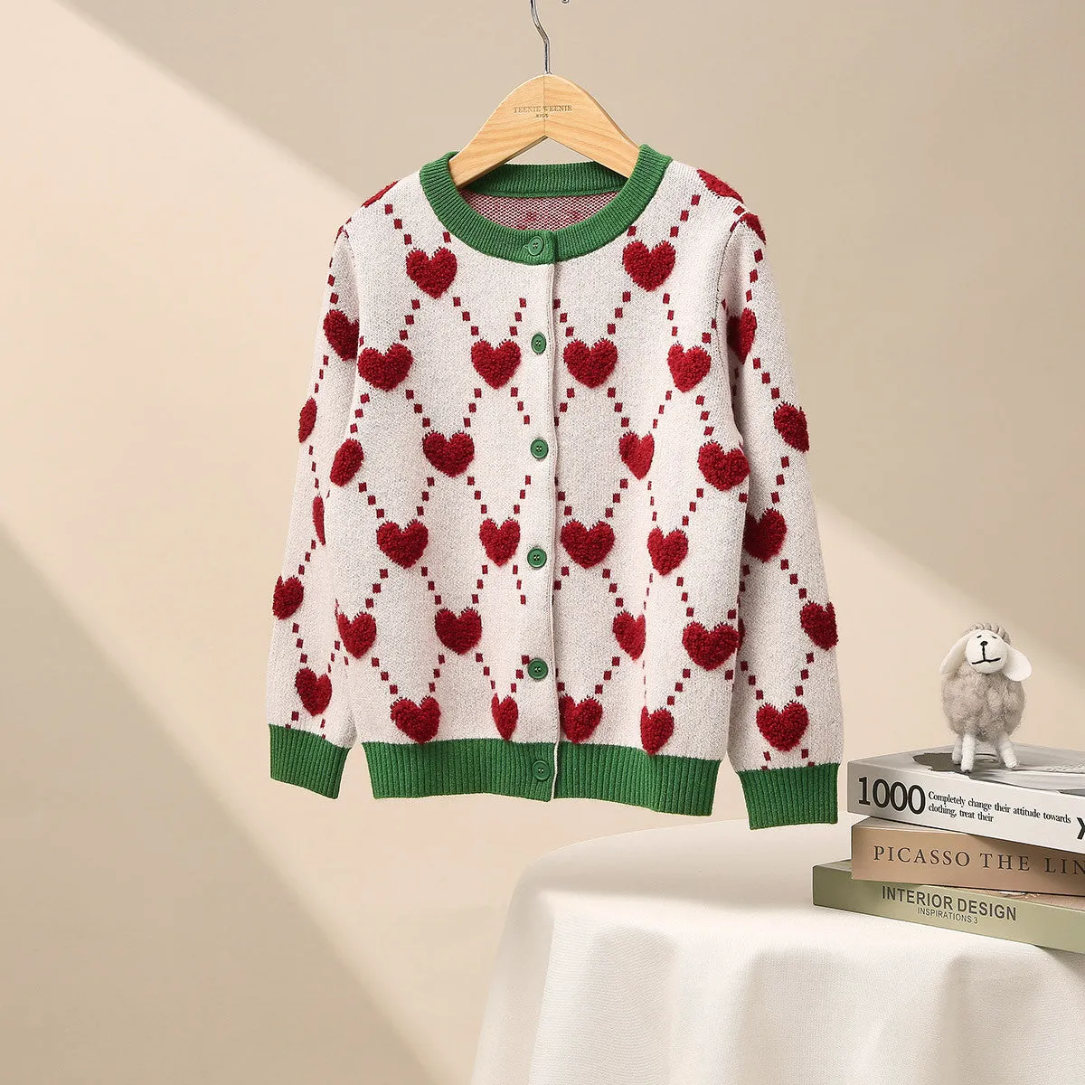 100% Wool Kids' Heart Pattern Knit Cardigan sold by COMOBOCA