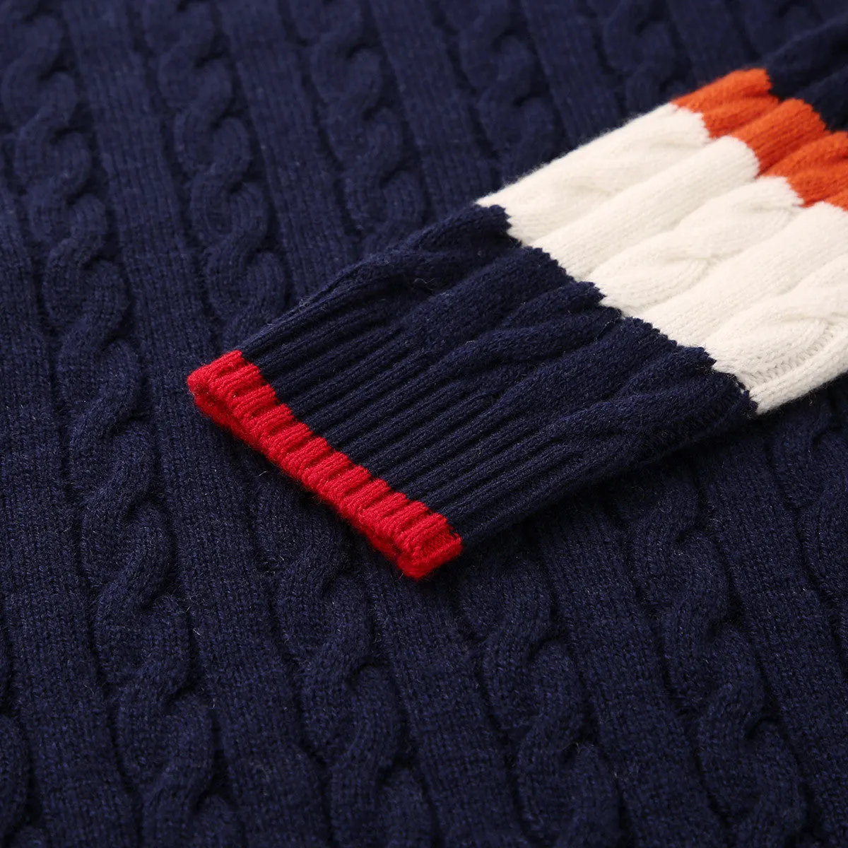 100% Wool Kids' Cable Knit Sweater with Color Block Detail sold by COMOBOCA product image thumbnail 5