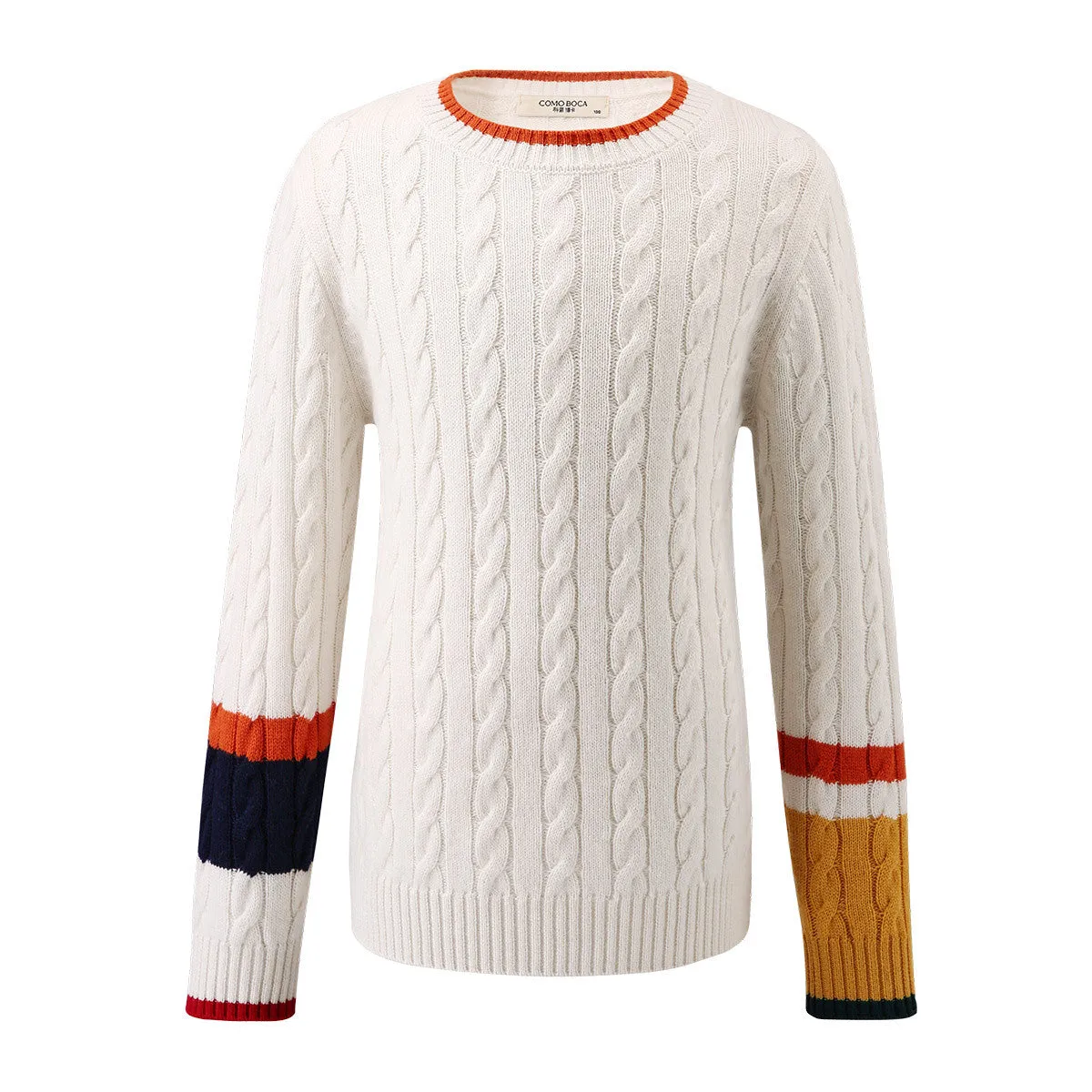 100% Wool Kids' Cable Knit Sweater with Color Block Detail sold by COMOBOCA product image thumbnail 2