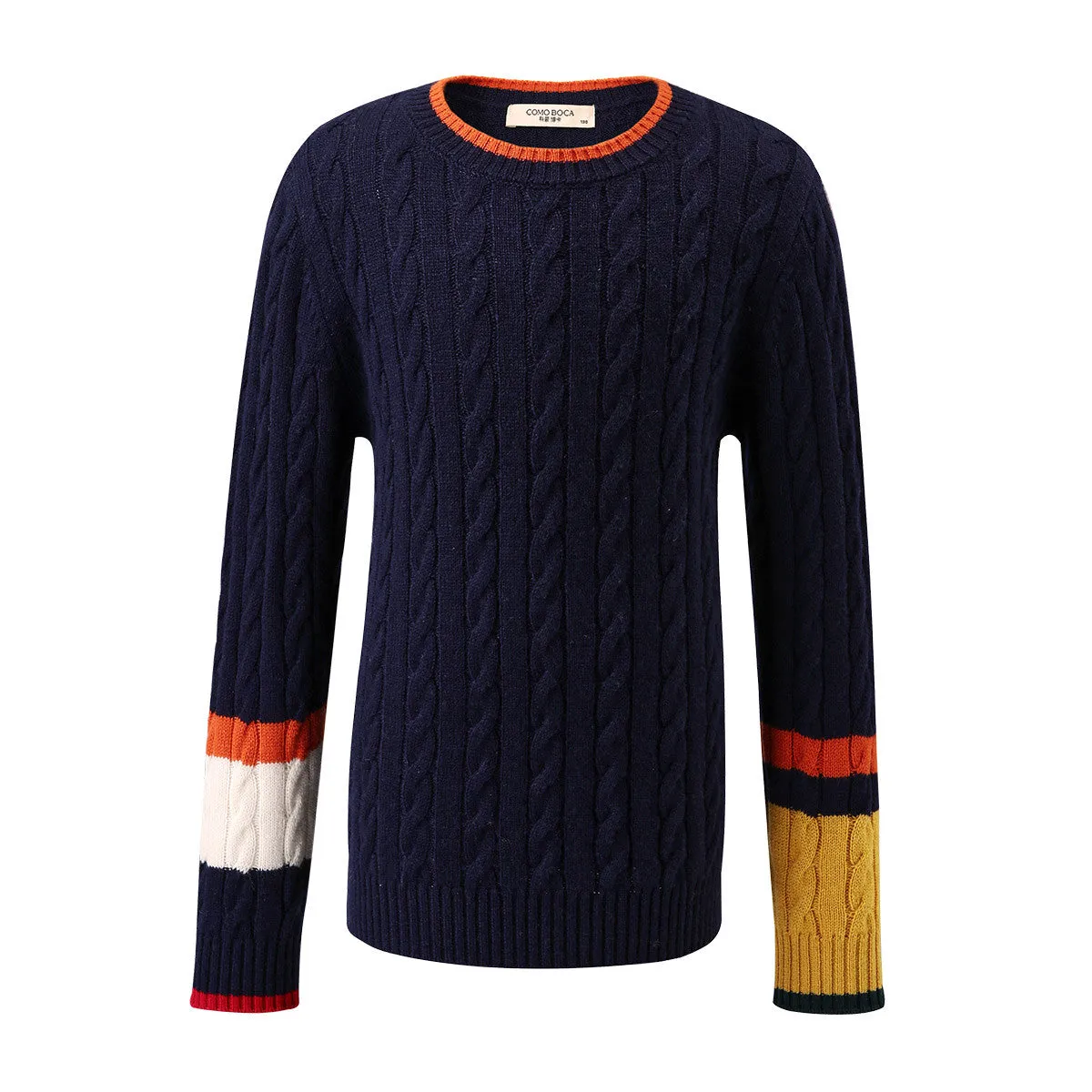 100% Wool Kids' Cable Knit Sweater with Color Block Detail sold by COMOBOCA product image thumbnail 4