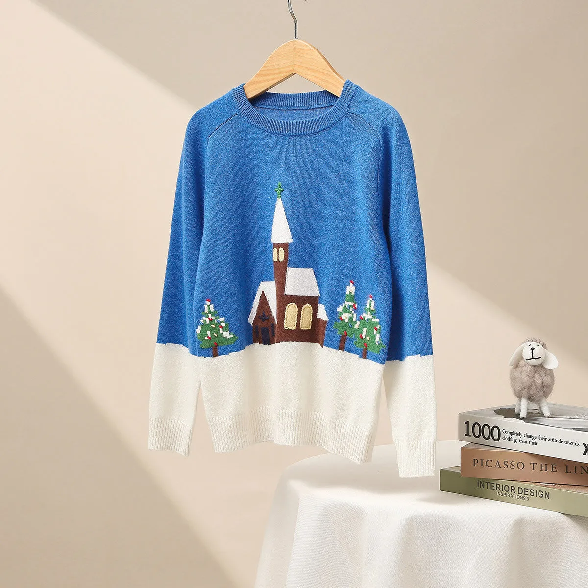 100% Wool Kids' Scenic Holiday Church Knit Sweater sold by COMOBOCA