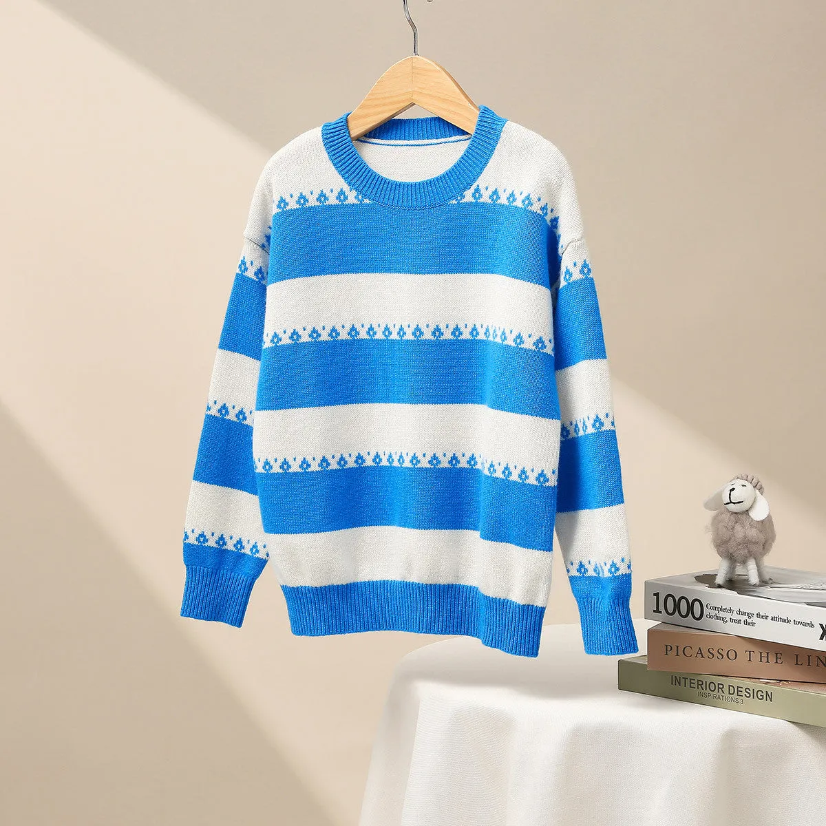 100% Wool Kids' Striped Nordic Pattern Knit Sweater sold by COMOBOCA
