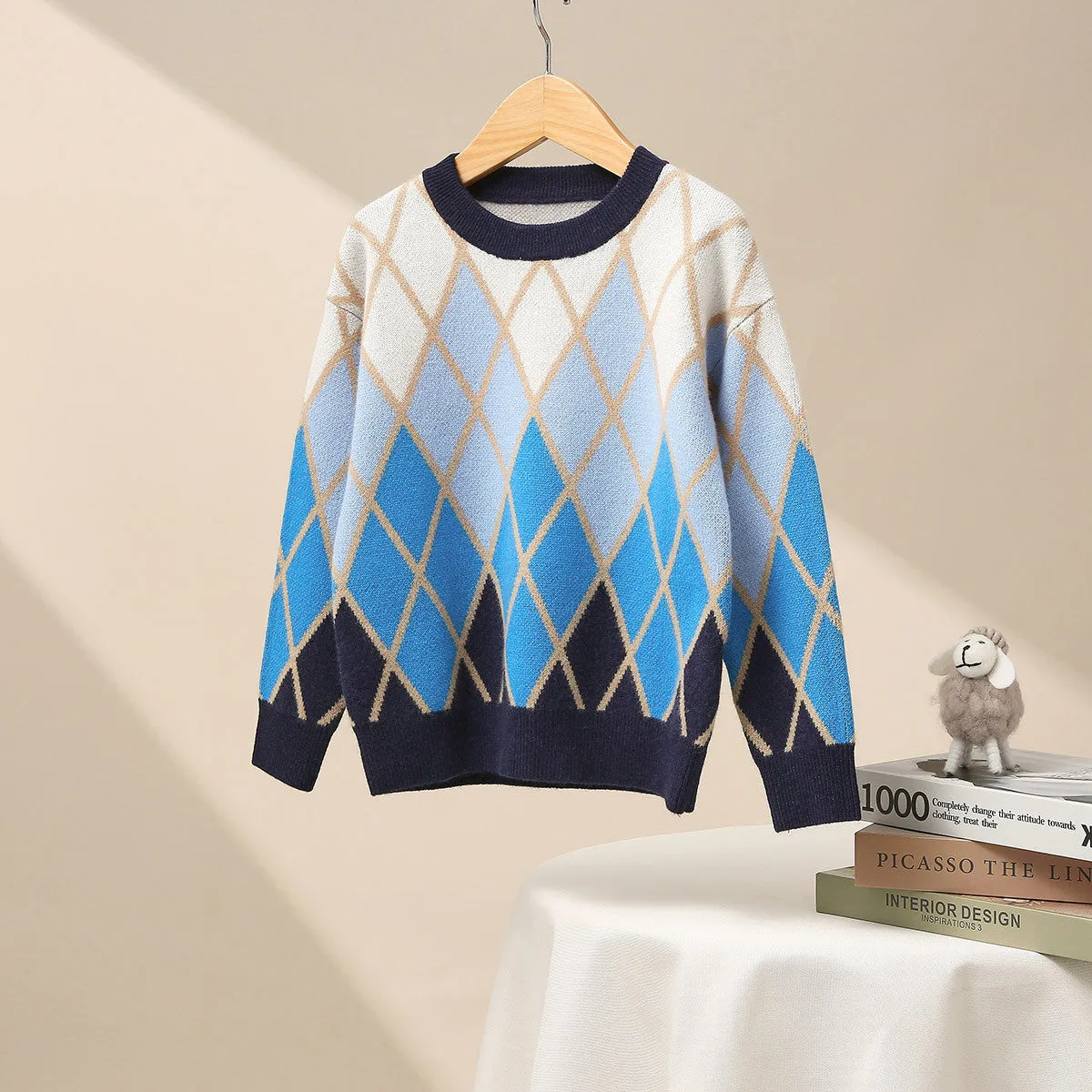 100% Wool Kids' Soft Knit Argyle Pattern Sweater sold by COMOBOCA