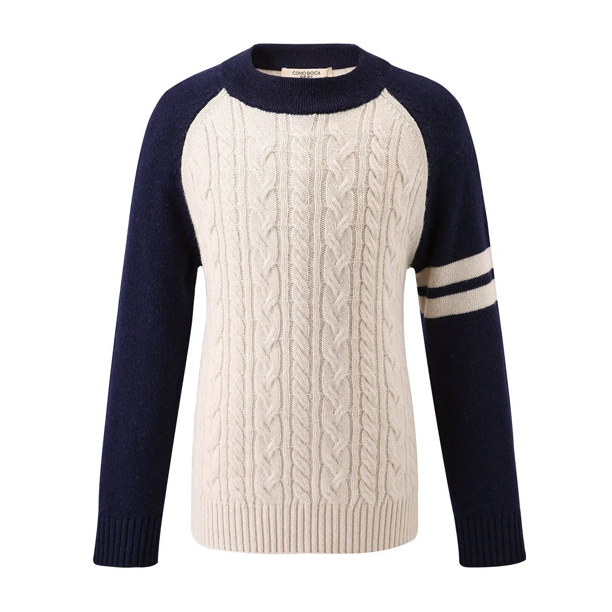 100% Wool Kid's Cable Knit Sweater with Contrast Sleeves sold by COMOBOCA product image thumbnail 2