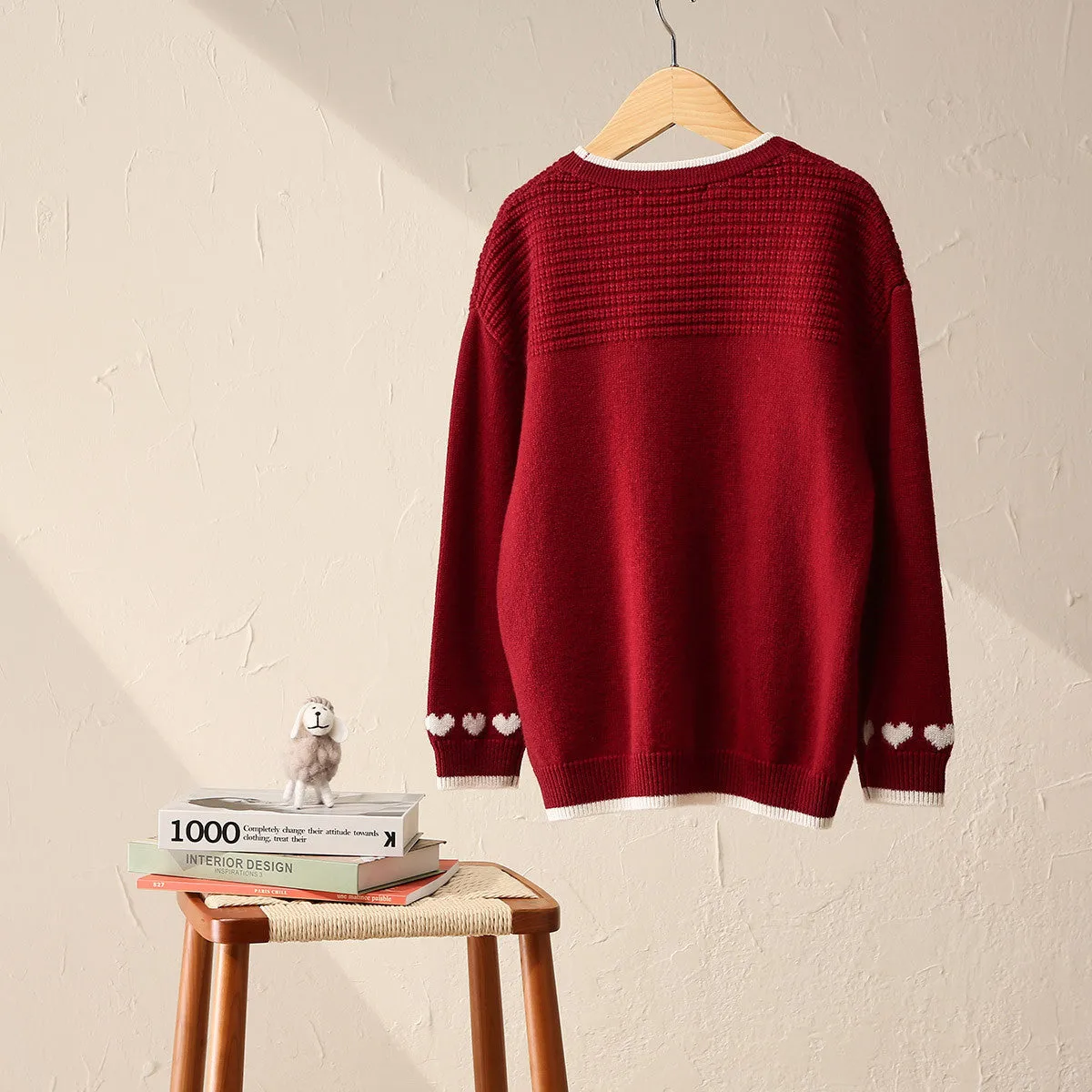 100% Wool Kid's Heart Patterned Knit Sweater sold by COMOBOCA product image thumbnail 2