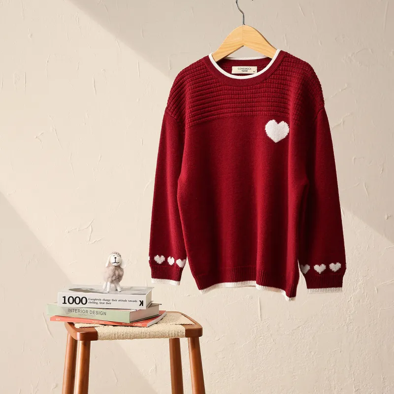 100% Wool Kid's Heart Patterned Knit Sweater sold by COMOBOCA