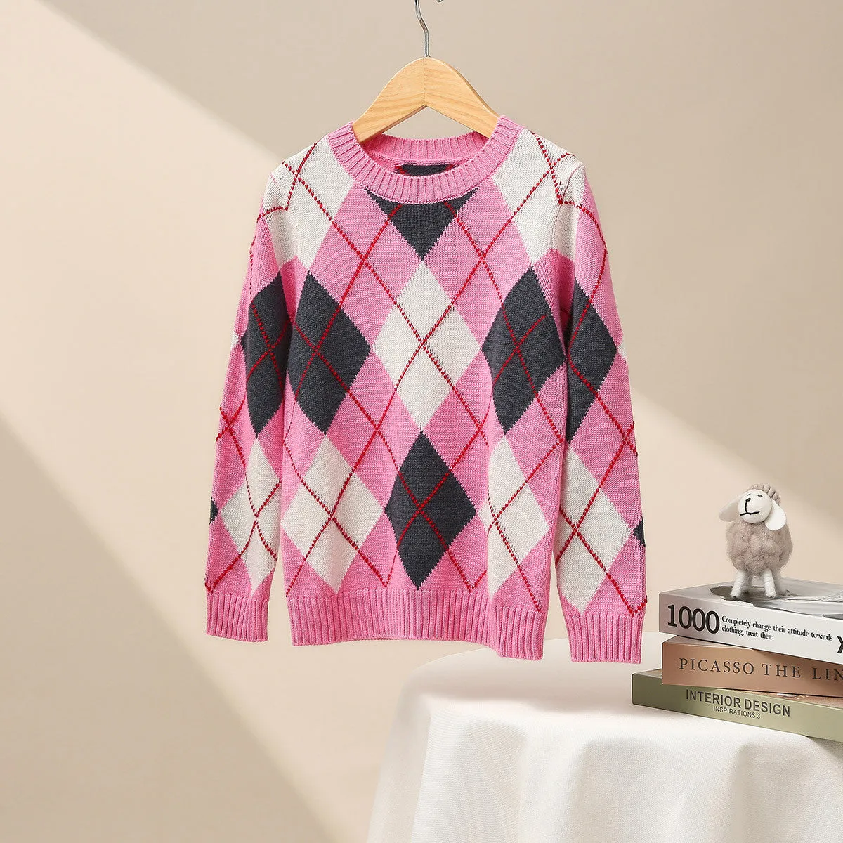 100% Wool Kids' Ribbed Argyle Knit Sweater sold by COMOBOCA product image thumbnail 3