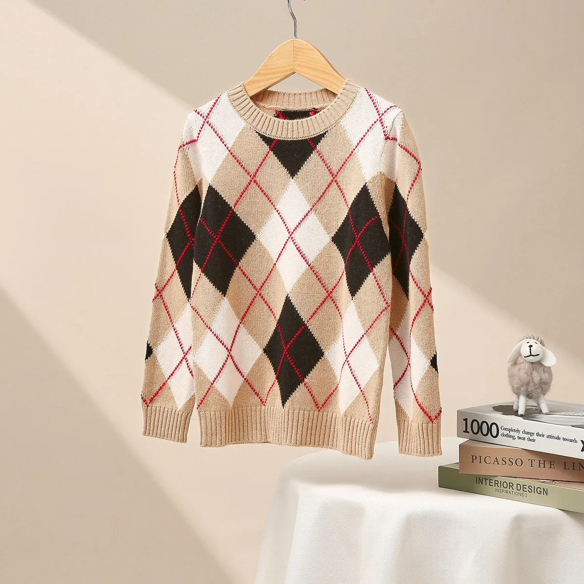 100% Wool Kids' Ribbed Argyle Knit Sweater sold by COMOBOCA product image thumbnail 5