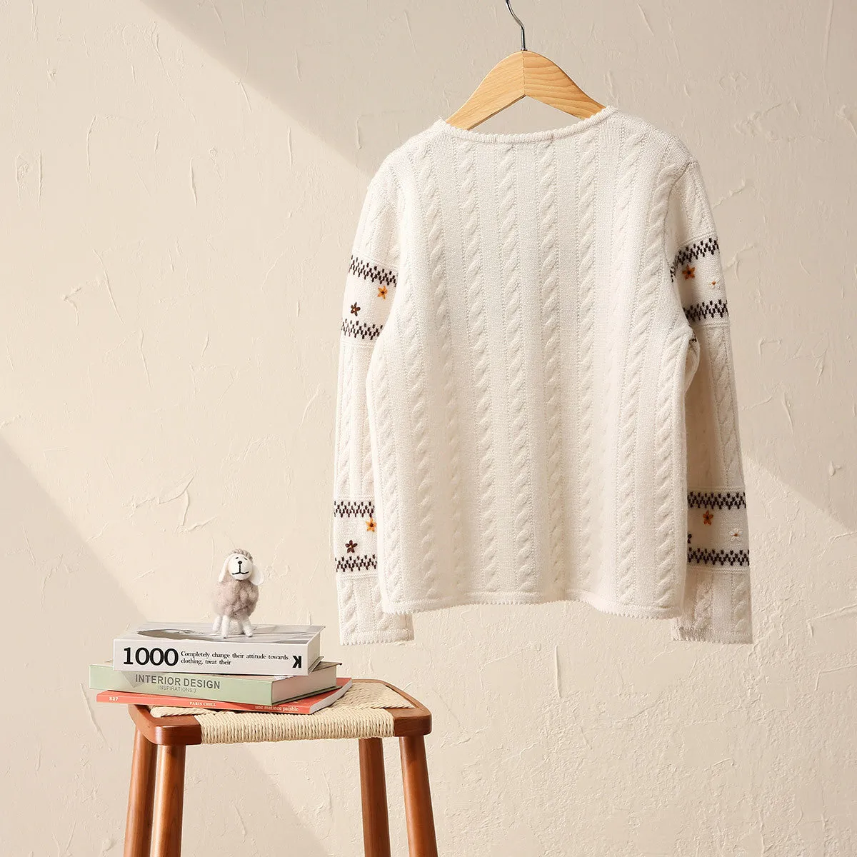 100% Wool Kid's Floral Embroidered Cable Knit Cardigan sold by COMOBOCA product image thumbnail 5