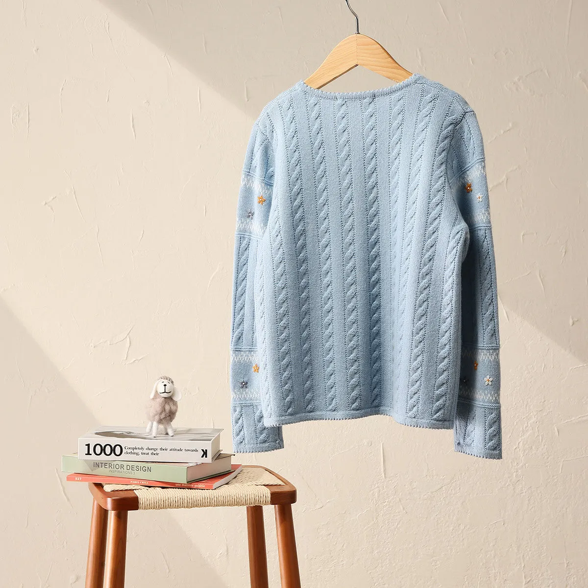 100% Wool Kid's Floral Embroidered Cable Knit Cardigan sold by COMOBOCA product image thumbnail 2