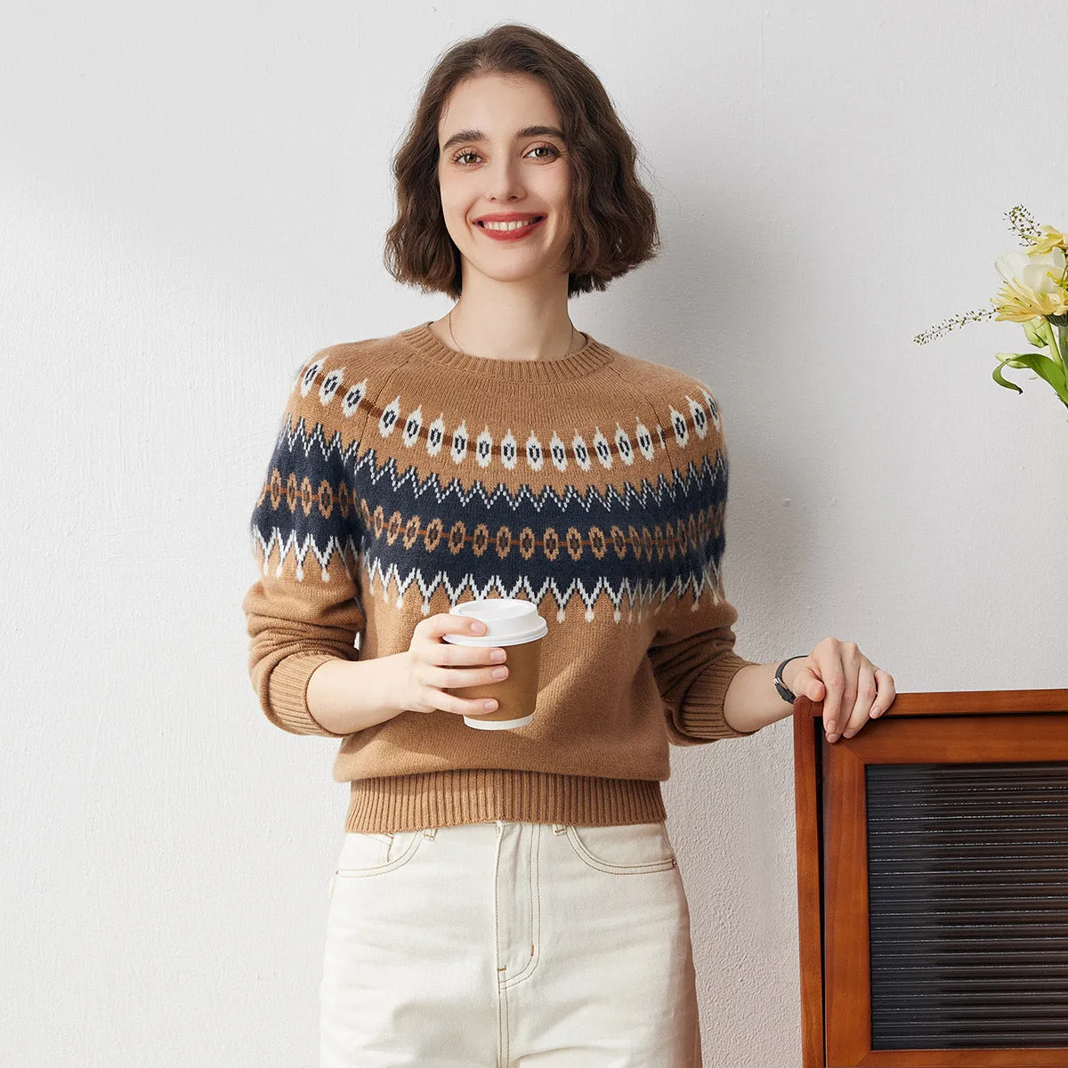 100% Cashmere Women's Cozy Nordic Knit Sweater sold by COMOBOCA