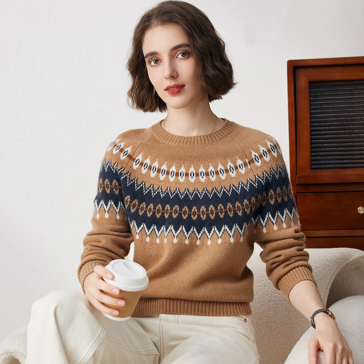 100% Cashmere Women's Cozy Nordic Knit Sweater sold by COMOBOCA product image thumbnail 2