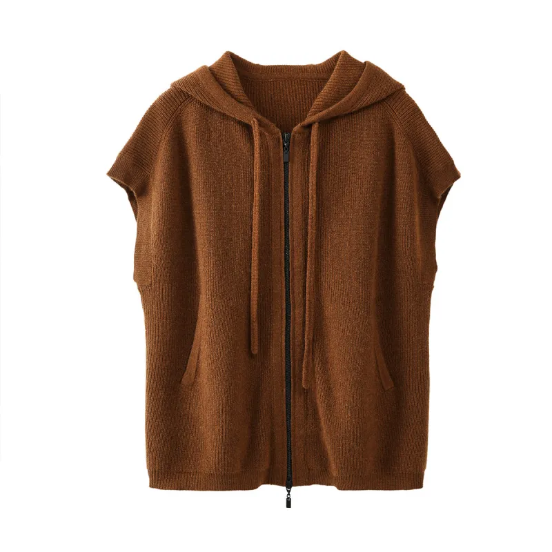 100% Cashmere Women's Hooded Double-Head Zipper Vest sold by COMOBOCA