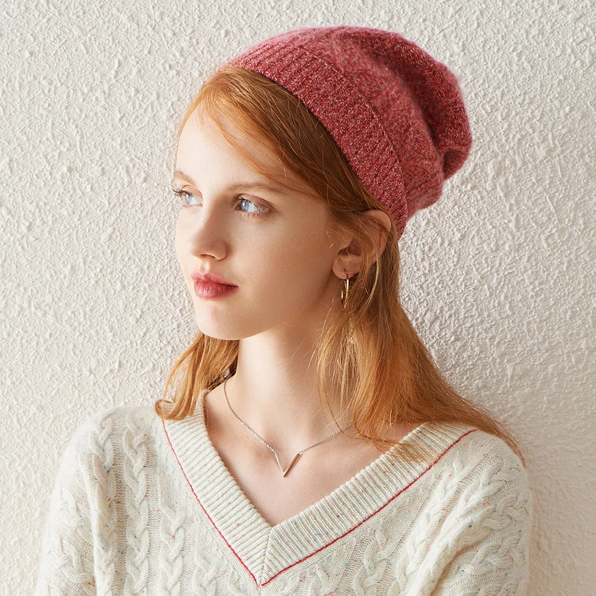 100% Cashmere Soft Knit Slouchy Beanie sold by COMOBOCA product image thumbnail 4