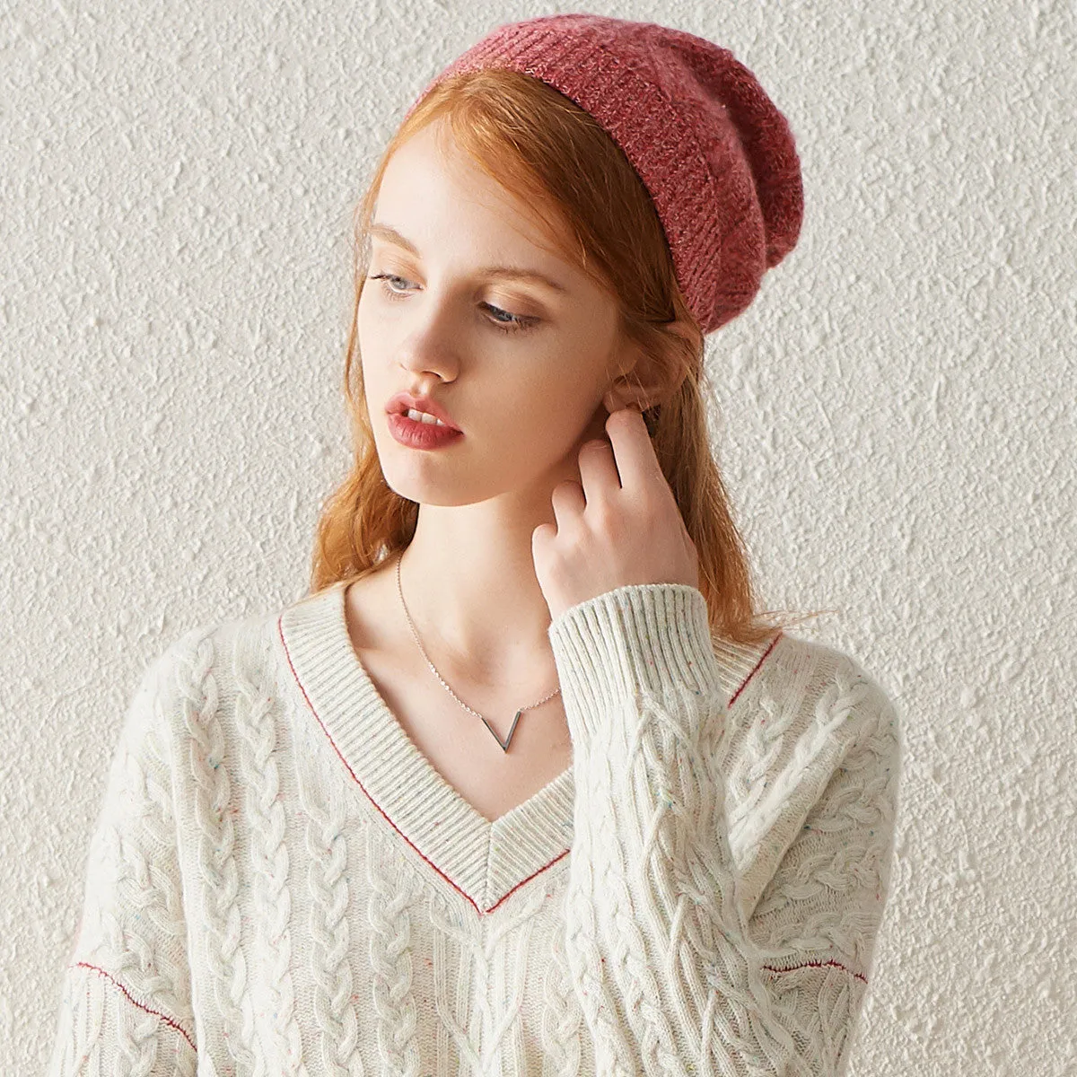 100% Cashmere Soft Knit Slouchy Beanie sold by COMOBOCA product image thumbnail 3