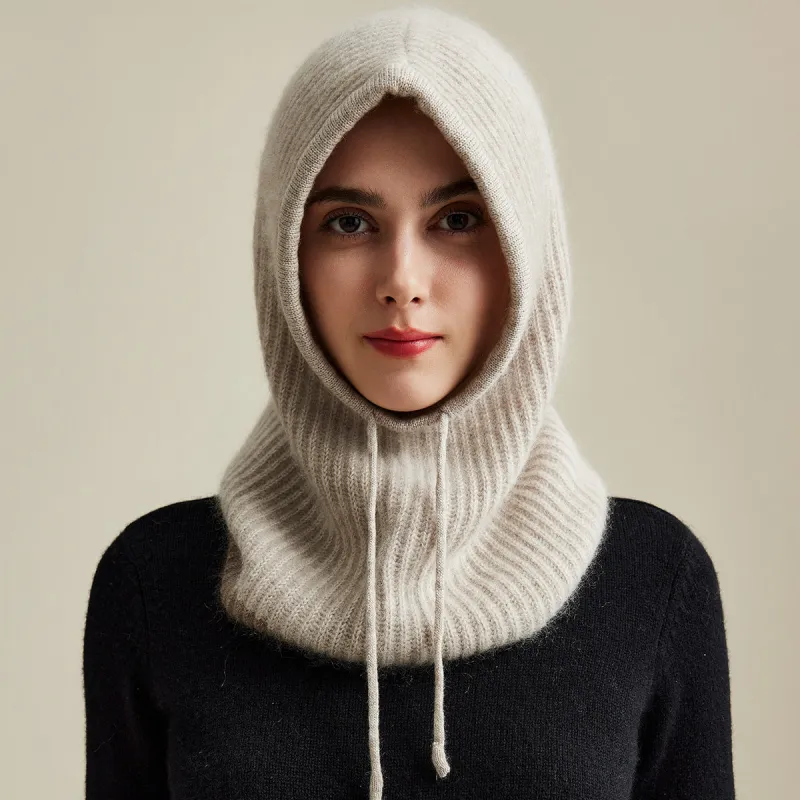 100% Cashmere  Women's Ribbed Cozy Reversible Knit Hood sold by COMOBOCA