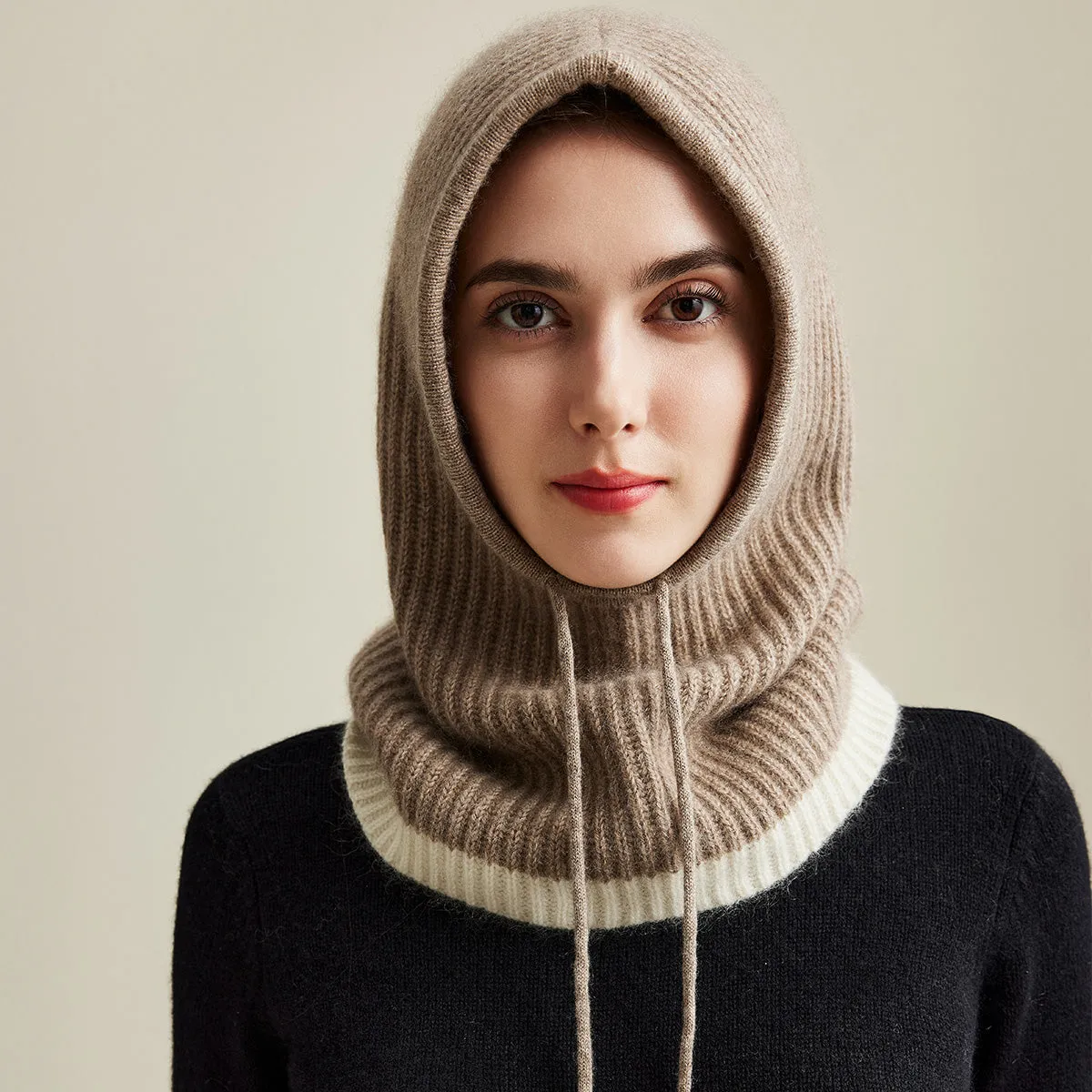 100% Cashmere Women's Ribbed Cozy Reversible Knit Hood sold by COMOBOCA product image thumbnail 3
