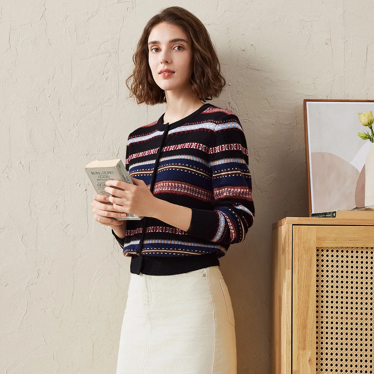 100% Cashmere Nordic Inspired Striped Knit Cardigan sold by COMOBOCA product image thumbnail 4