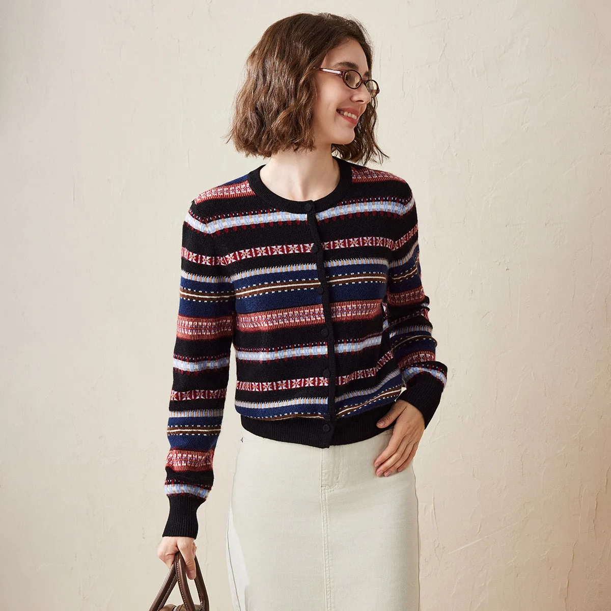 100% Cashmere Nordic Inspired Striped Knit Cardigan sold by COMOBOCA